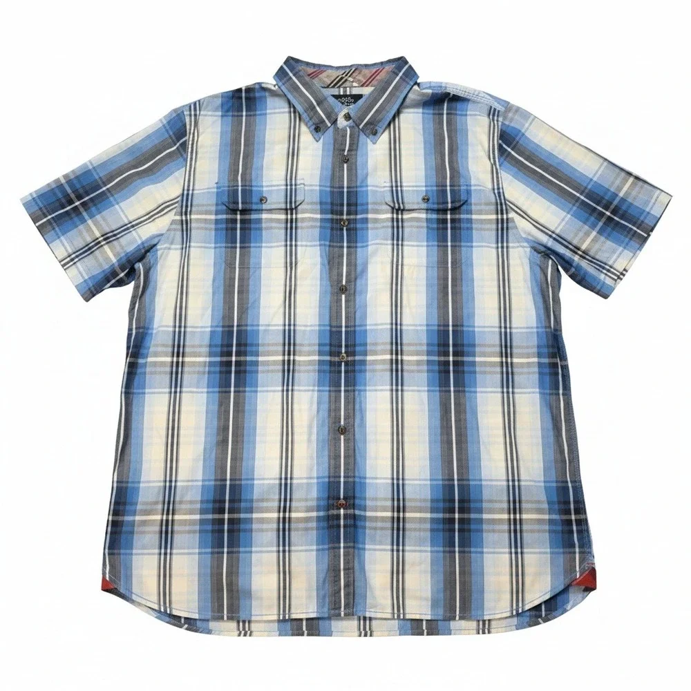 The‎ North Face Men's XXL Blue Plaid Short Sleeve Button Down Shirt Pockets